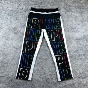 PINK Victorias Secret Ultimate Yoga Pants Medium Rainbow Front Spell out